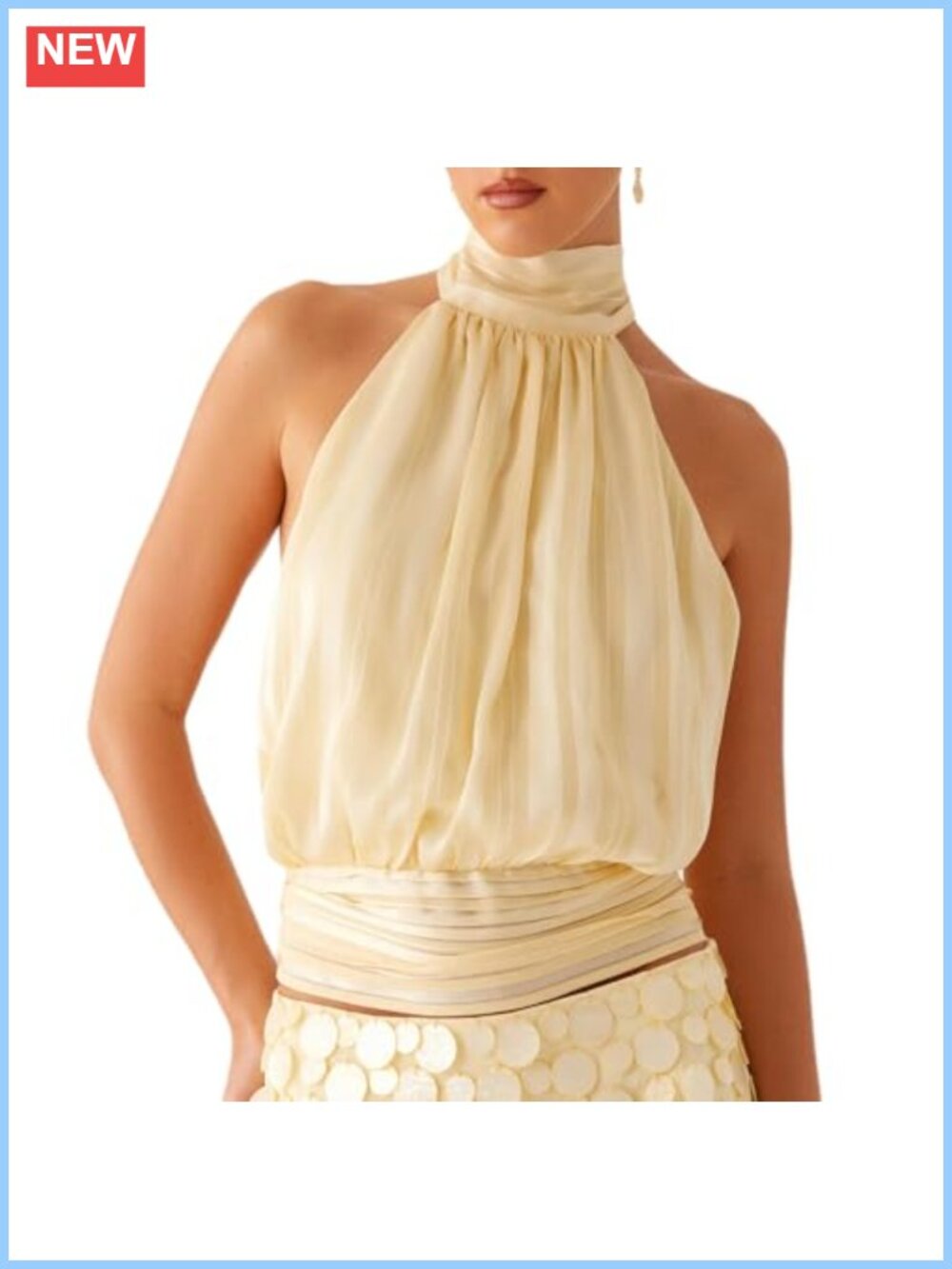 Women Chiffon Halter Top Y2K High Neck Backless Tie Up Crop Tank Sleeveless